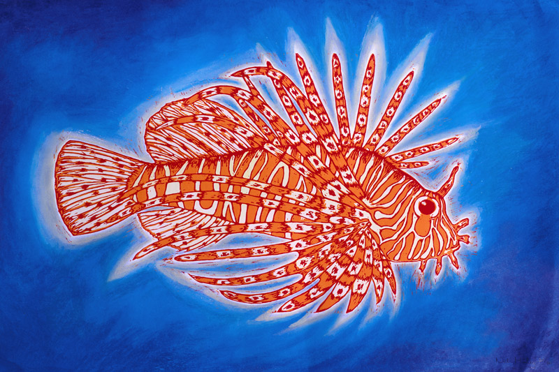 Lionfish, 1998 (woodcut print and mixed media)  à Nat  Morley