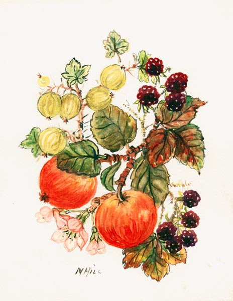 Brambles, Apples and Grapes (w/c on paper)  à Nell  Hill