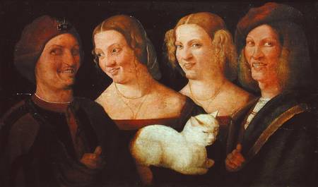 Four People Laughing at the Sight of a Cat à Niccolo Frangipane