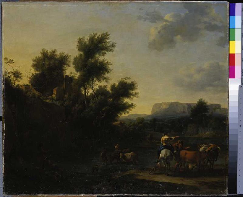 Italienische Landschaft mit Vieh und Hirten. à Nicolaes Berchem