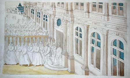 Procession de la Reine Louise de Lorraine-Vaudemont (1553-1601) quittant le palais du Louvre à Nicolas Houel