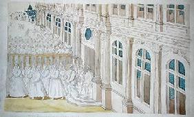 Procession de la Reine Louise de Lorraine-Vaudemont (1553-1601) quittant le palais du Louvre