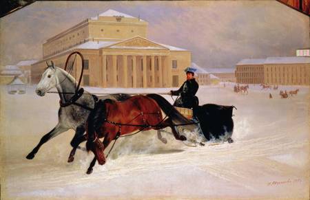 Pole Pair with a Trace Horse at the Bolshoi Theatre in Moscow à Nikolai Egorevich Sverchkov