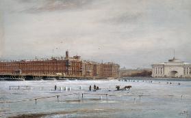 vue du palais d'hiver par le chemin glacés de Newa (Saint Petersbourg)