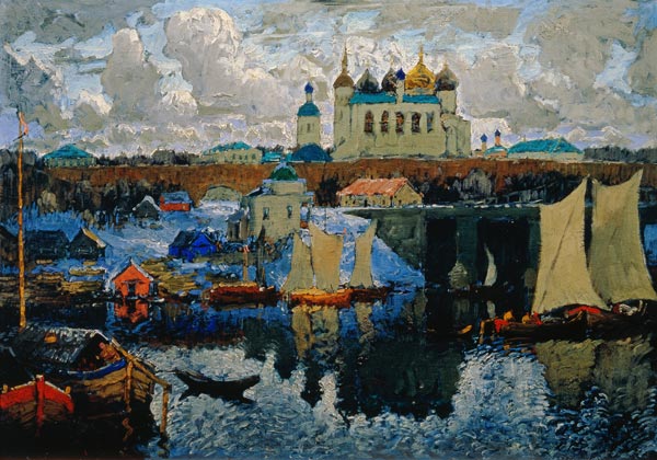 Am Pier in Novgorod à Nikolai P. Bogdanow-Bjelski