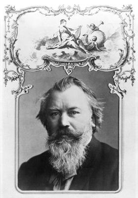 Johannes Brahms (1833-97) (b/w photo set in a decorative card surround) à 