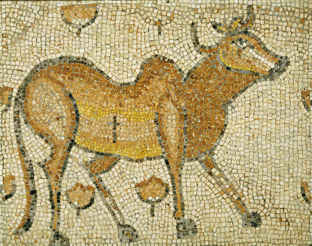 A Byzantine Marble Mosaic Panel Depicting Humped Bull à 