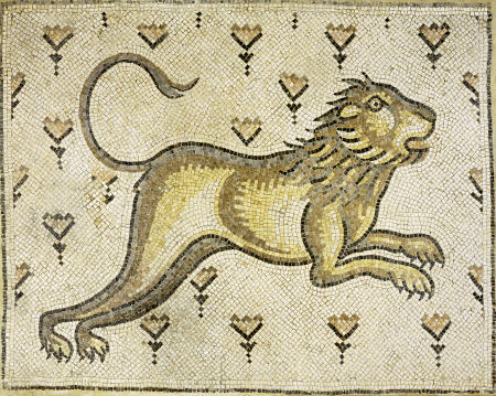 A Byzantine Marble Mosaic Panel Depicting A Lion In A Field Of Flowers à 