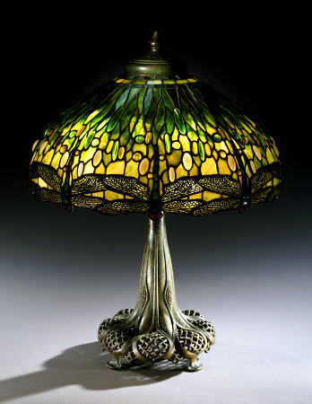 A ''Drophead Dragonfly'' Leaded Glass And Bronze Table Lamp à 
