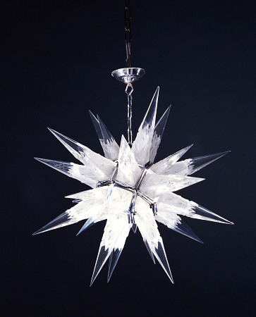 A Glass And Metal 1930s Chandelier Of Star Form With Etched And Polished Spike Projections à 