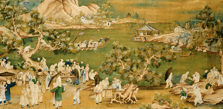 A Lake Scene With Figures Celebrating A Festival à 