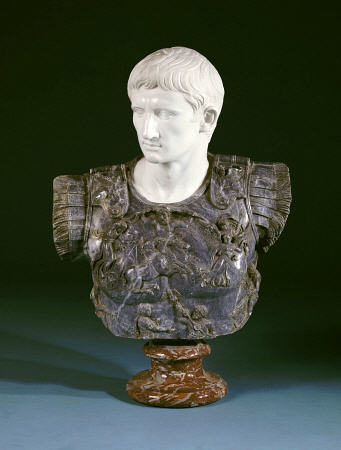 A White And Grey Marble Bust Of The Emperor Augustus à 