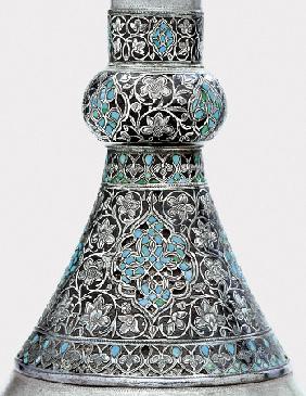 An Ottoman Turquoise Inset Silver Mounted Zinc Bottle  Istanbul, Turkey, 17th Century