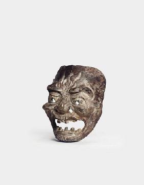 A Wood Gigaku Mask  Kamakura Period (13th - 14th Century)  A Large, Powerfully Carved Mask With Expr