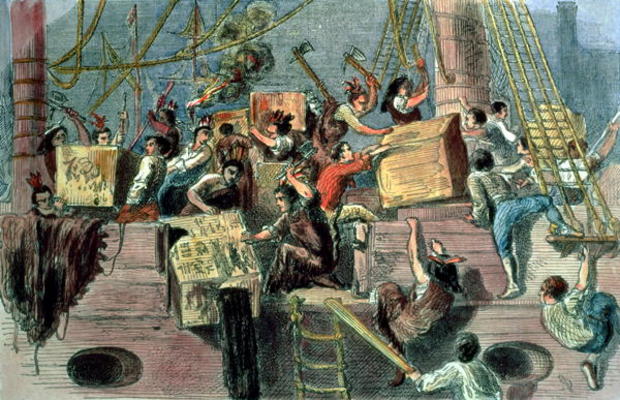 Boston Tea Party, 1773 (hand coloured litho) à 