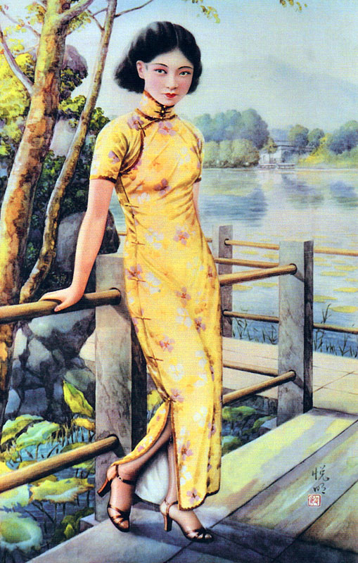 China: Chinese calendar girl of the 1930s wearing a qipao or cheongsam à 