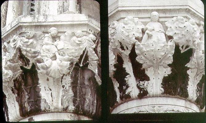 Capitals decorated with reliefs portraying craftsmen at their trades (LtoR) the stone-cutter and the à 