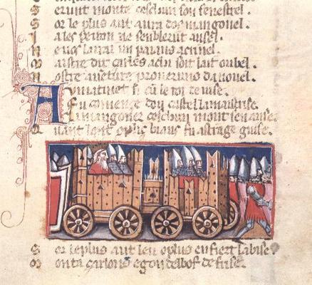 Charlemagne and soldiers in a wooden carriage, 14th century à 