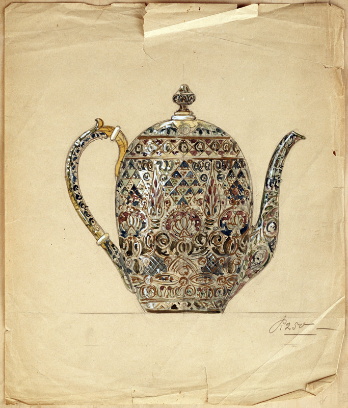 Design For An Ovoid Silver-Gilt Cloisonne Enamel Coffee Pot à 
