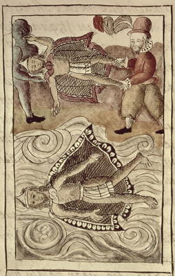 MS. Laur. Med. Palat. 220 f.447 The bodies of Montezuma and Itzquauhtzin are cast out of the palace à 