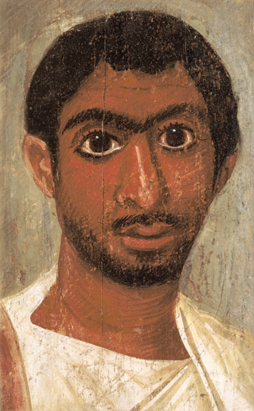 Portrait of a man from the 'Pollius Soter' group said to have been found at Thebes, Severan, Egyptia à 