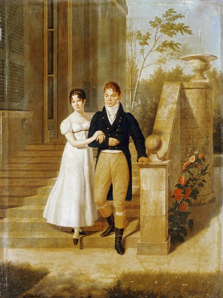 Portrait Of A Lady And A Gentleman On The Steps Of A Chateau à 
