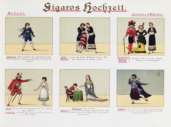 Six scenes from the opera ''The Marriage of Figaro'', by Wolfgang Amadeus Mozart (1756-91) à 