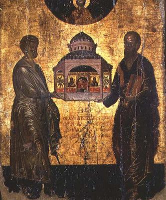 St. Peter and St. Paul presenting God with a Temple, icon, Veneto-Cretan school, 15th century (tempe à 
