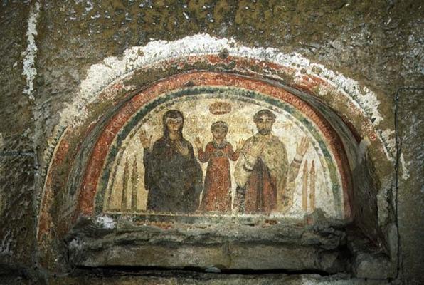 Tympanum depicting the family of the bishop Theotecnus, 5th-6th century AD (mosaic) à 