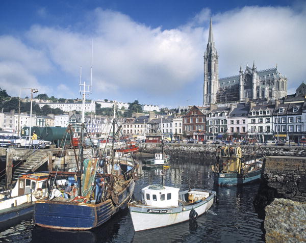View of the harbour with St. Colemans Cathedral (photo)  à 