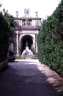 View of a garden fountain bearing the d'Este coat of arms, designed by Pirro Ligorio (c.1500-83) for à 