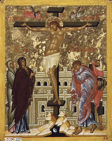 The Crucifixion of Our Lord, Russian icon from the Cathedral of St. Sophia à École de Novgorod