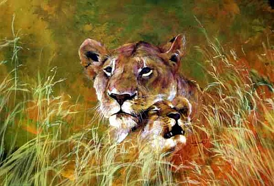 Mother and Baby I (Lions) 1995 (inks, acrylics and pencil on paper)  à Odile  Kidd
