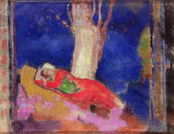 Woman Sleeping under a Tree à Odilon Redon