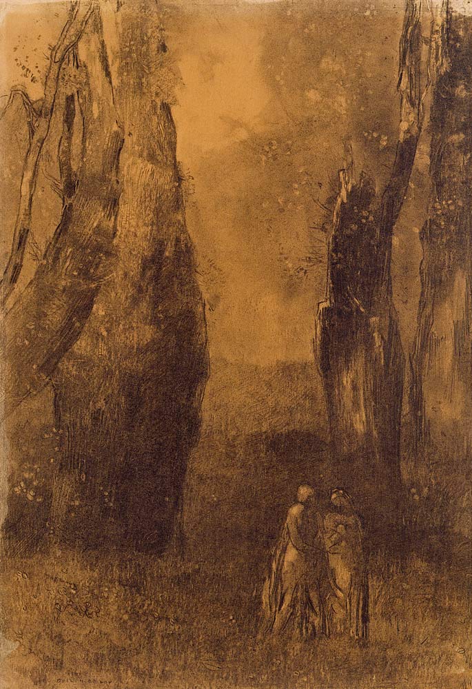 Lovers in a rocky landscape (charcoal) à Odilon Redon