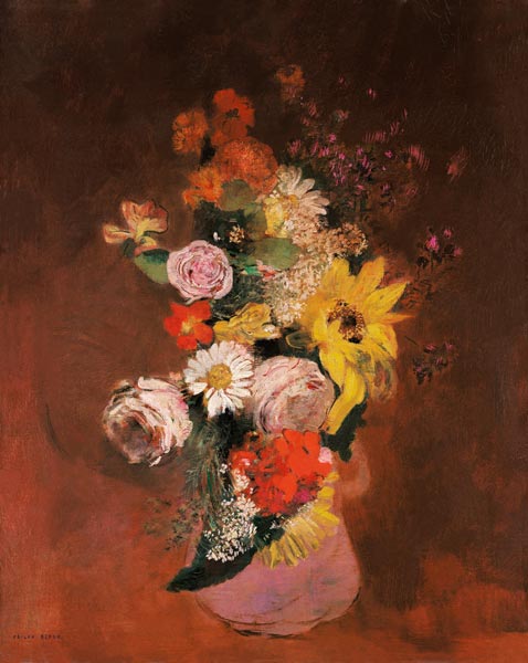 Mixed Flowers in a Jug à Odilon Redon