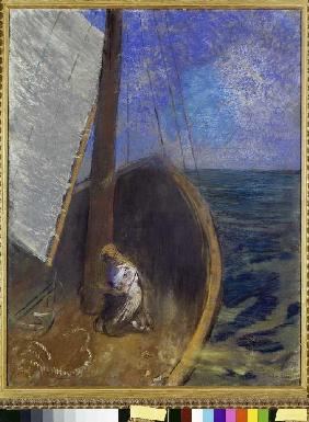 Femme dans un bateau de pêcheur.