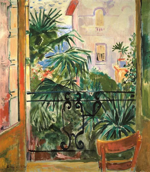 View from the balcony of palms and a house Abbazia à Oskar Moll