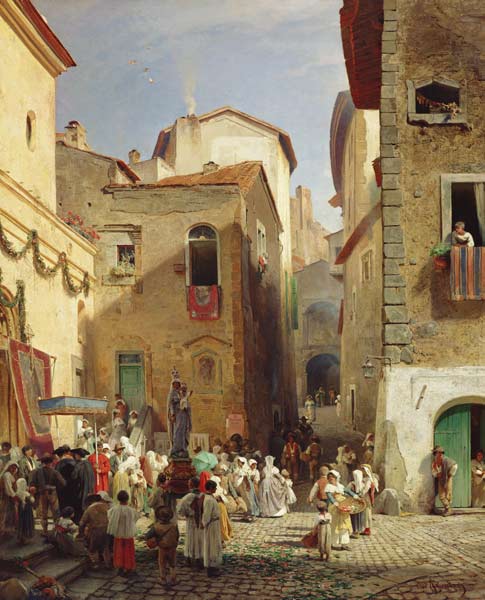 Festival of Our Lady at Gennazzano, Italy à Oswald Achenbach