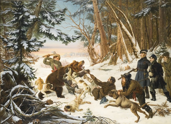 The Tsarevich Alexander Nikolaevich on a Bear hunt on the Outskirts a Moscow à Otto Grashof