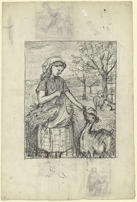 Stehendes Mädchen, eine Ziege fütternd à Otto Scholderer