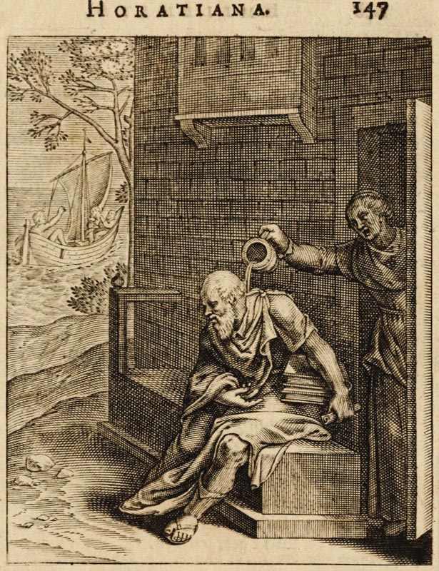 Xanthippe emptying a chamber pot over Socrates. (From Emblemata Horatiana) à Otto van Veen