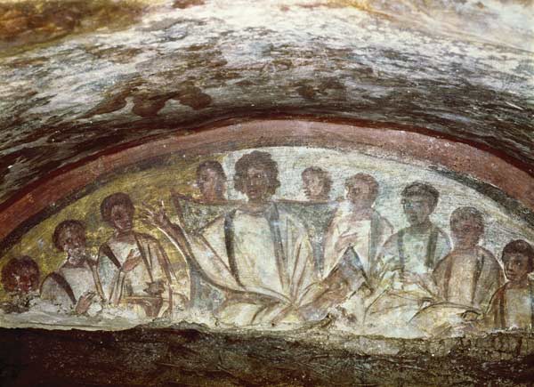 Christ teaching surrounded by the Apostles à Paléochrétien
