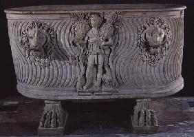 Borghese sarcophagus decorated with the Good Shepherd and heads of lions