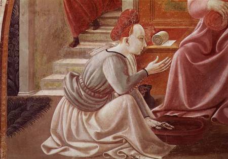 The Birth of the Virgin, detail of a seated maid servant from the fresco cycle of the Lives of the V à Paolo Uccello