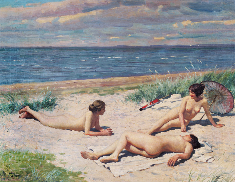 Baigneurs nus sur la plage à Paul Fischer