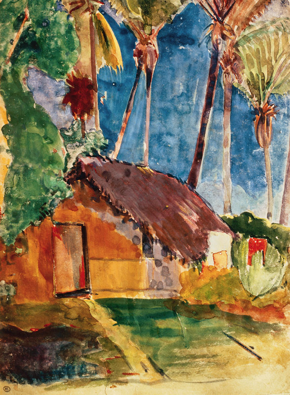 Hutte de paille sous les palmiers (illustration des Noa Noa) à Paul Gauguin