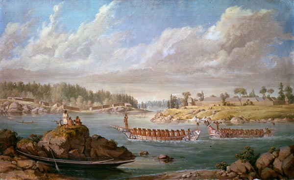 Makah returning in their war canoes à Paul Kane
