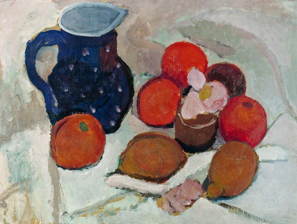 Stillleben mit blauem, weißgetüpfeltem Krug (II) à Paula Modersohn-Becker