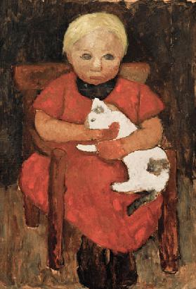 Enfant de la campagne assis avec un chat